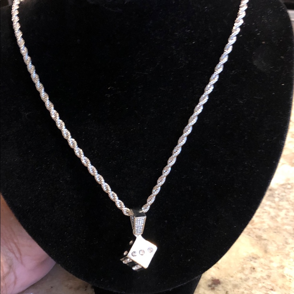 Silver-Tone Rope Chain Necklace with Dice Pendant